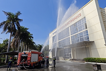 Buổi diễn tập PCCC tại Công ty TNHH Điện tử DLG Ansen.